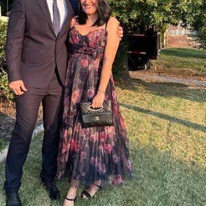 Wedding Guest Dress MIDI Navy Dress with florals